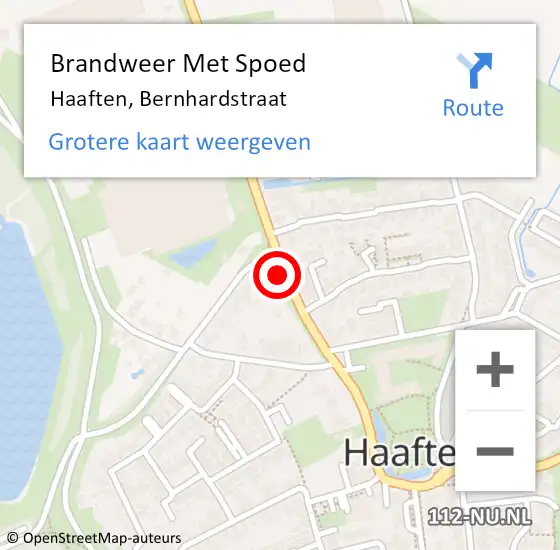 Locatie op kaart van de 112 melding: Brandweer Met Spoed Naar Haaften, Bernhardstraat op 8 november 2021 14:45