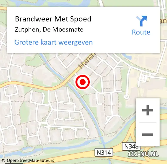 Locatie op kaart van de 112 melding: Brandweer Met Spoed Naar Zutphen, De Moesmate op 8 november 2021 15:11