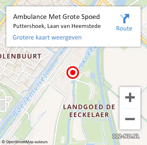 Locatie op kaart van de 112 melding: Ambulance Met Grote Spoed Naar Puttershoek, Laan van Heemstede op 8 november 2021 15:16