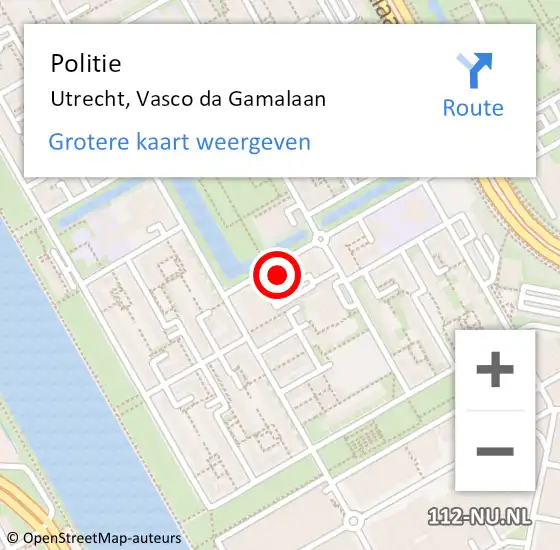 Locatie op kaart van de 112 melding: Politie Utrecht, Vasco da Gamalaan op 8 november 2021 15:36