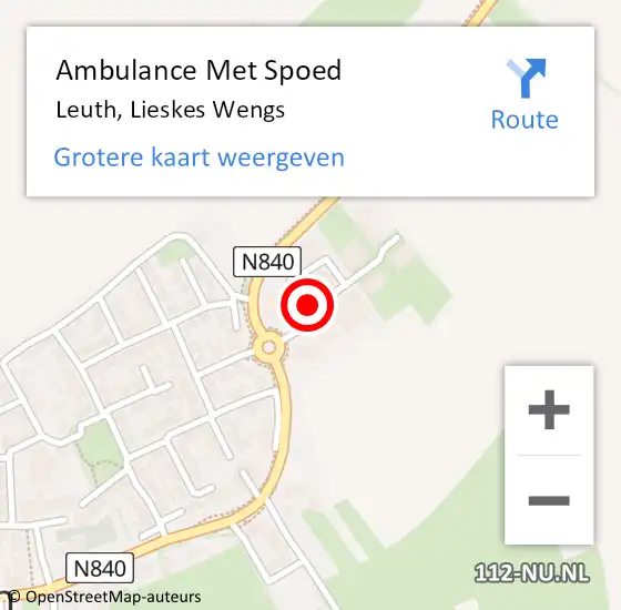 Locatie op kaart van de 112 melding: Ambulance Met Spoed Naar Leuth, Lieskes Wengs op 8 november 2021 16:31