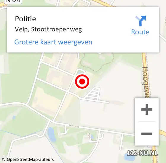 Locatie op kaart van de 112 melding: Politie Velp, Stoottroepenweg op 8 november 2021 16:43