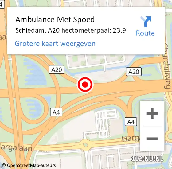 Locatie op kaart van de 112 melding: Ambulance Met Spoed Naar Schiedam, A20 hectometerpaal: 23,9 op 8 november 2021 16:49