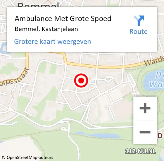 Locatie op kaart van de 112 melding: Ambulance Met Grote Spoed Naar Bemmel, Kastanjelaan op 8 november 2021 17:22