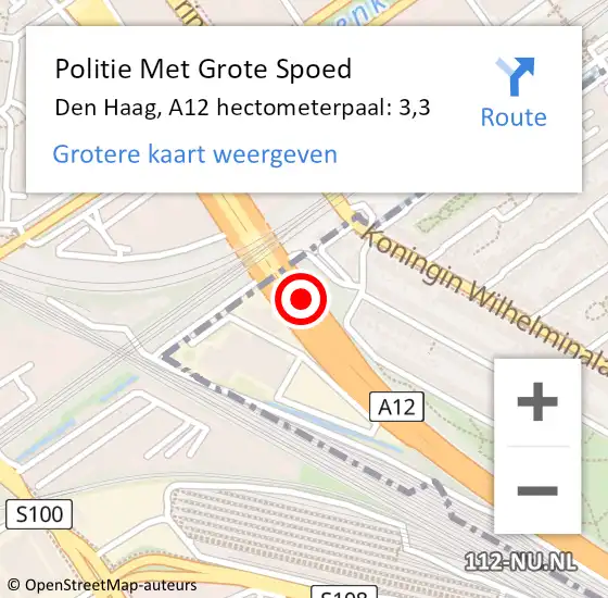 Locatie op kaart van de 112 melding: Politie Met Grote Spoed Naar Den Haag, A12 hectometerpaal: 3,3 op 8 november 2021 17:45