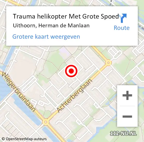 Locatie op kaart van de 112 melding: Trauma helikopter Met Grote Spoed Naar Uithoorn, Herman de Manlaan op 8 november 2021 18:02