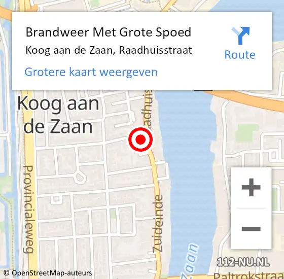 Locatie op kaart van de 112 melding: Brandweer Met Grote Spoed Naar Koog aan de Zaan, Raadhuisstraat op 8 november 2021 18:15