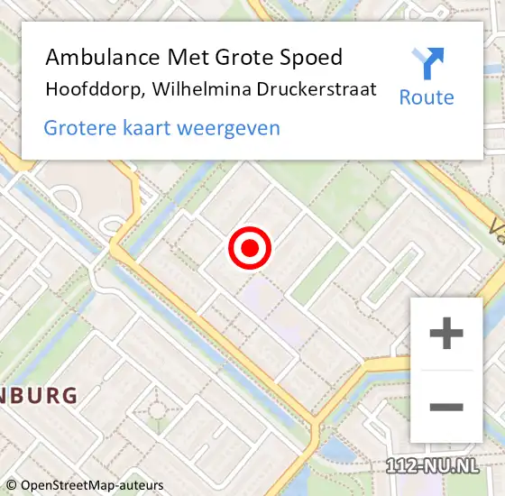 Locatie op kaart van de 112 melding: Ambulance Met Grote Spoed Naar Hoofddorp, Wilhelmina Druckerstraat op 8 november 2021 18:54