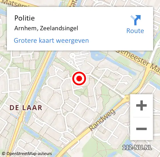 Locatie op kaart van de 112 melding: Politie Arnhem, Zeelandsingel op 8 november 2021 19:18