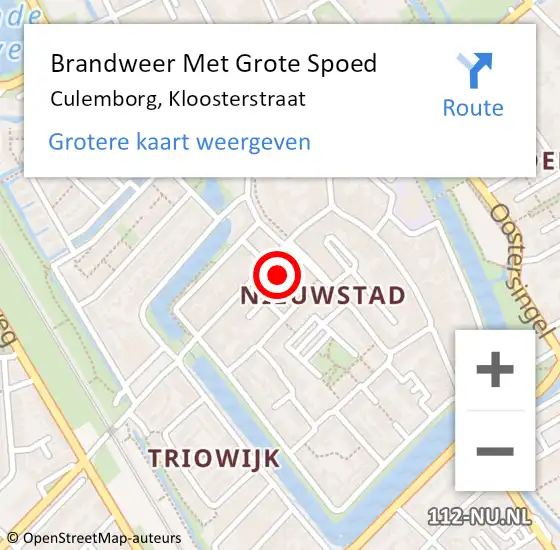 Locatie op kaart van de 112 melding: Brandweer Met Grote Spoed Naar Culemborg, Kloosterstraat op 8 november 2021 20:02