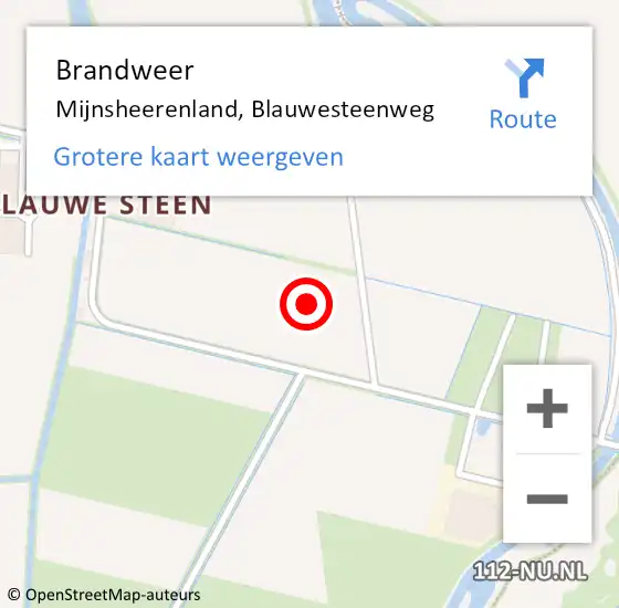 Locatie op kaart van de 112 melding: Brandweer Mijnsheerenland, Blauwesteenweg op 8 november 2021 20:05