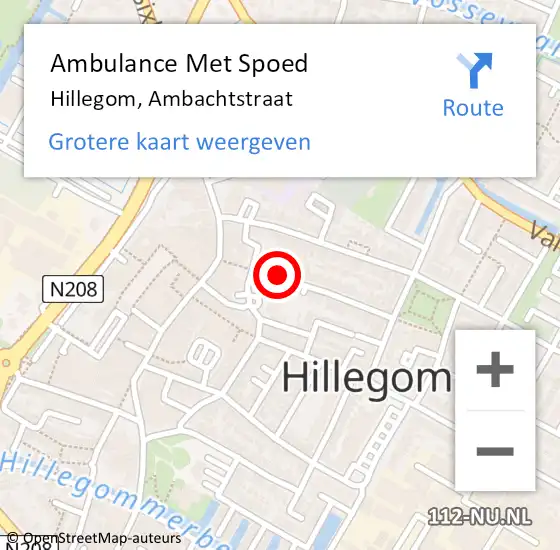 Locatie op kaart van de 112 melding: Ambulance Met Spoed Naar Hillegom, Ambachtstraat op 8 november 2021 20:14