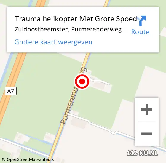 Locatie op kaart van de 112 melding: Trauma helikopter Met Grote Spoed Naar Zuidoostbeemster, Purmerenderweg op 8 november 2021 20:39