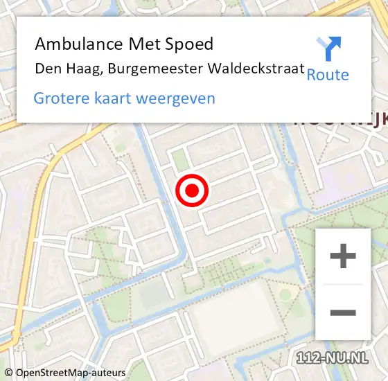 Locatie op kaart van de 112 melding: Ambulance Met Spoed Naar Den Haag, Burgemeester Waldeckstraat op 8 november 2021 21:00