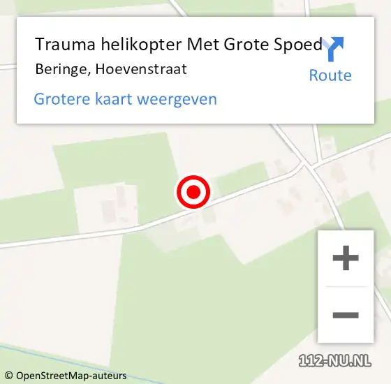 Locatie op kaart van de 112 melding: Trauma helikopter Met Grote Spoed Naar Beringe, Hoevenstraat op 8 november 2021 21:04