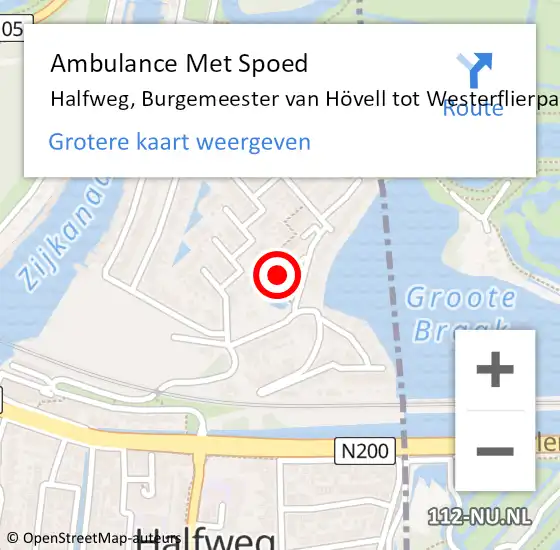 Locatie op kaart van de 112 melding: Ambulance Met Spoed Naar Halfweg, Burgemeester van Hövell tot Westerflierpad op 8 november 2021 21:13