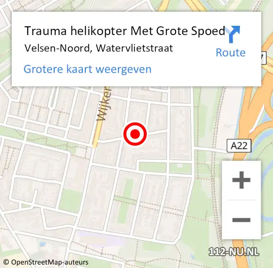 Locatie op kaart van de 112 melding: Trauma helikopter Met Grote Spoed Naar Velsen-Noord, Watervlietstraat op 8 november 2021 21:30