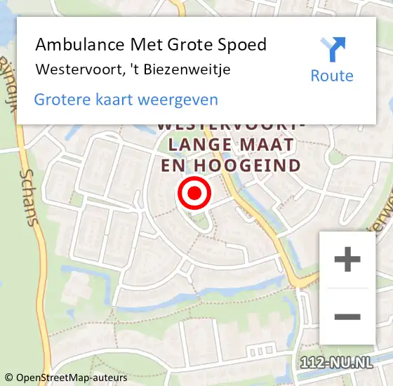 Locatie op kaart van de 112 melding: Ambulance Met Grote Spoed Naar Westervoort, 't Biezenweitje op 8 november 2021 22:01