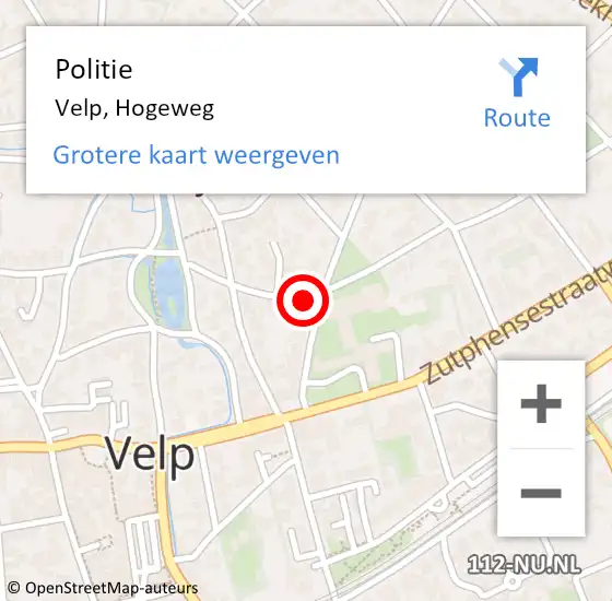 Locatie op kaart van de 112 melding: Politie Velp, Hogeweg op 8 november 2021 22:53