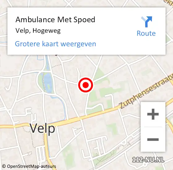 Locatie op kaart van de 112 melding: Ambulance Met Spoed Naar Velp, Hogeweg op 8 november 2021 22:53