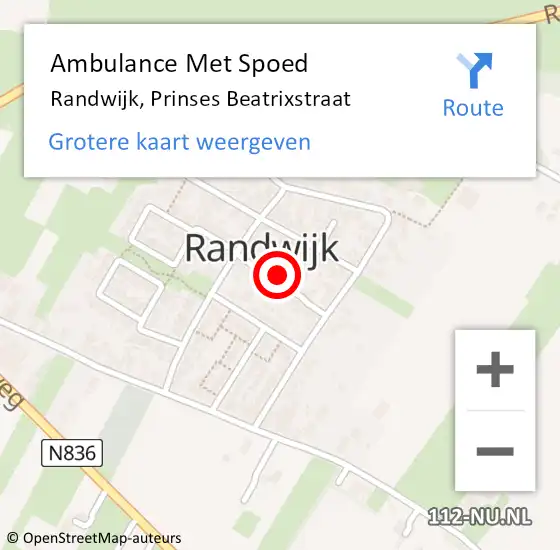 Locatie op kaart van de 112 melding: Ambulance Met Spoed Naar Randwijk, Prinses Beatrixstraat op 8 november 2021 23:23