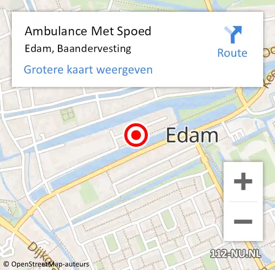 Locatie op kaart van de 112 melding: Ambulance Met Spoed Naar Edam, Baandervesting op 8 november 2021 23:32