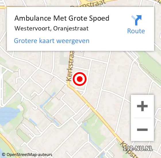 Locatie op kaart van de 112 melding: Ambulance Met Grote Spoed Naar Westervoort, Oranjestraat op 8 november 2021 23:51