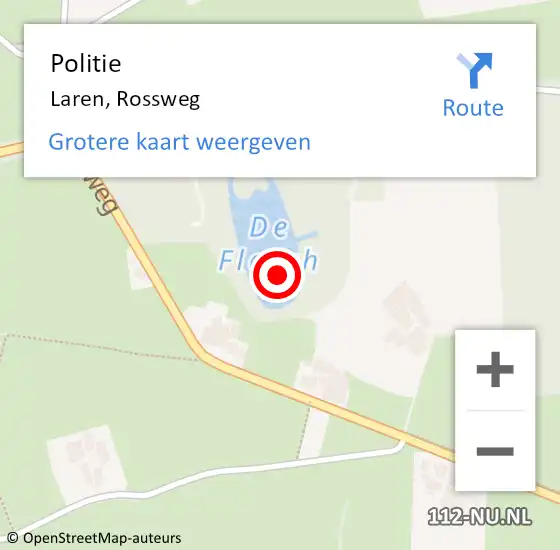 Locatie op kaart van de 112 melding: Politie Laren, Rossweg op 9 november 2021 00:13