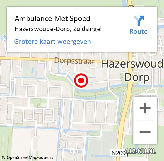 Locatie op kaart van de 112 melding: Ambulance Met Spoed Naar Hazerswoude-Dorp, Zuidsingel op 9 november 2021 01:38