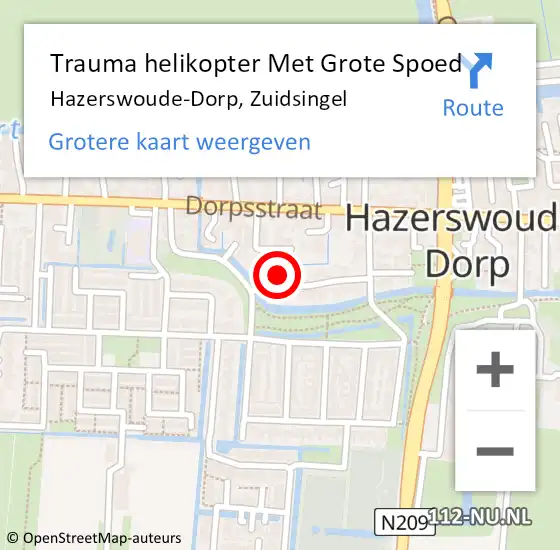 Locatie op kaart van de 112 melding: Trauma helikopter Met Grote Spoed Naar Hazerswoude-Dorp, Zuidsingel op 9 november 2021 01:41