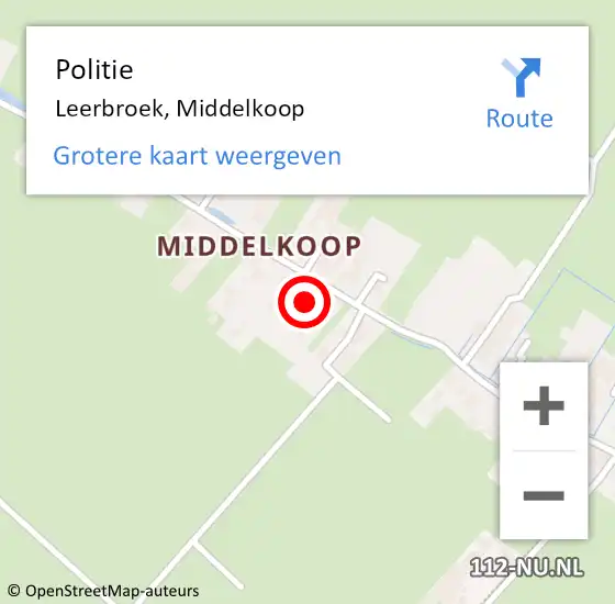 Locatie op kaart van de 112 melding: Politie Leerbroek, Middelkoop op 9 november 2021 05:56
