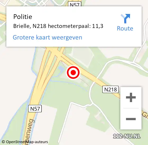 Locatie op kaart van de 112 melding: Politie Brielle, N218 hectometerpaal: 11,3 op 9 november 2021 07:39