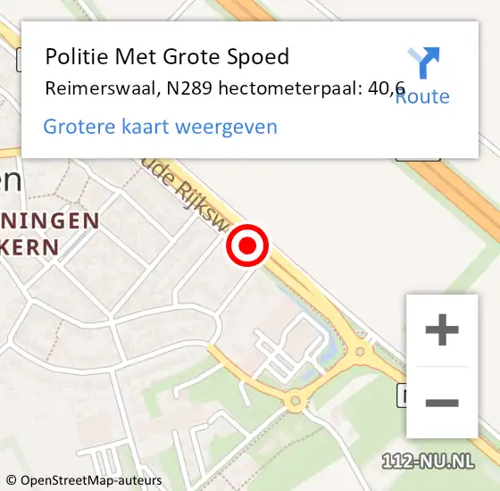 Locatie op kaart van de 112 melding: Politie Met Grote Spoed Naar Reimerswaal, N289 hectometerpaal: 40,6 op 9 november 2021 07:50