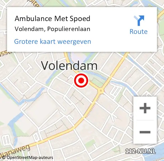 Locatie op kaart van de 112 melding: Ambulance Met Spoed Naar Volendam, Populierenlaan op 9 november 2021 08:02