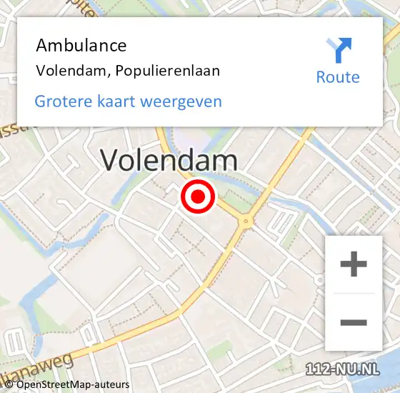 Locatie op kaart van de 112 melding: Ambulance Volendam, Populierenlaan op 9 november 2021 08:06