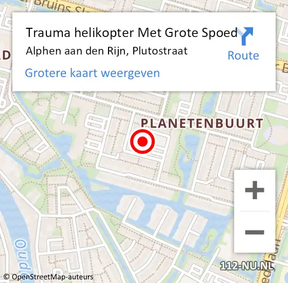 Locatie op kaart van de 112 melding: Trauma helikopter Met Grote Spoed Naar Alphen aan den Rijn, Plutostraat op 9 november 2021 08:14