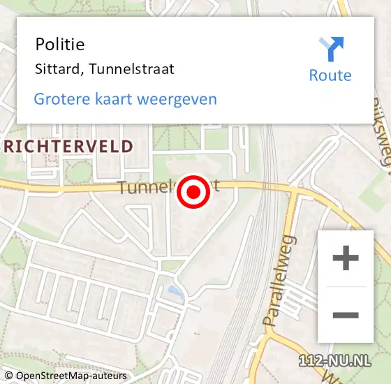 Locatie op kaart van de 112 melding: Politie Sittard, Tunnelstraat op 9 november 2021 08:52