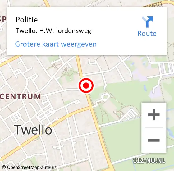 Locatie op kaart van de 112 melding: Politie Twello, H.W. Iordensweg op 9 november 2021 08:54