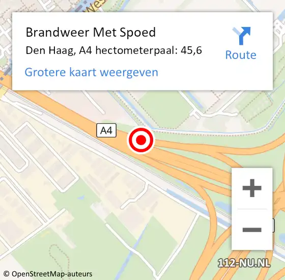 Locatie op kaart van de 112 melding: Brandweer Met Spoed Naar Den Haag, A4 hectometerpaal: 45,6 op 9 november 2021 09:10