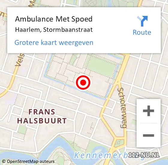 Locatie op kaart van de 112 melding: Ambulance Met Spoed Naar Haarlem, Stormbaanstraat op 9 november 2021 09:17