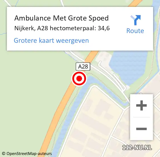 Locatie op kaart van de 112 melding: Ambulance Met Grote Spoed Naar Nijkerk, A28 hectometerpaal: 34,6 op 9 november 2021 09:35