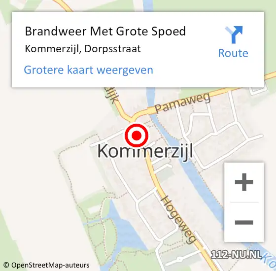 Locatie op kaart van de 112 melding: Brandweer Met Grote Spoed Naar Kommerzijl, Dorpsstraat op 9 november 2021 09:48