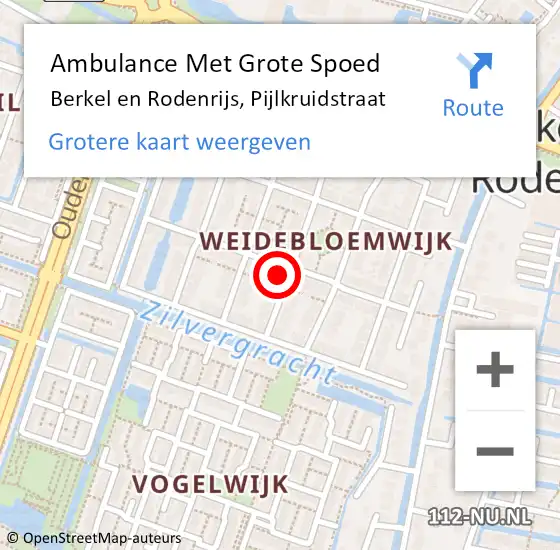 Locatie op kaart van de 112 melding: Ambulance Met Grote Spoed Naar Berkel en Rodenrijs, Pijlkruidstraat op 9 november 2021 09:54