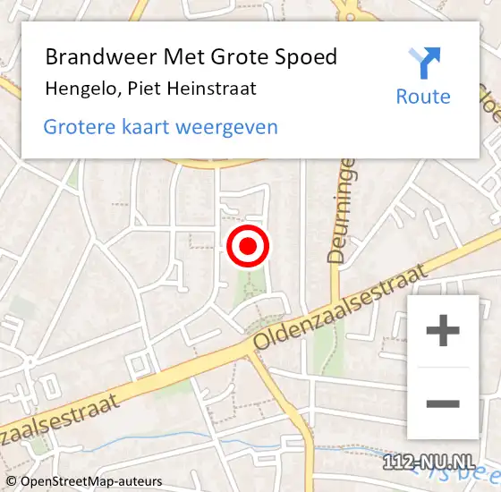 Locatie op kaart van de 112 melding: Brandweer Met Grote Spoed Naar Hengelo, Piet Heinstraat op 9 november 2021 10:26