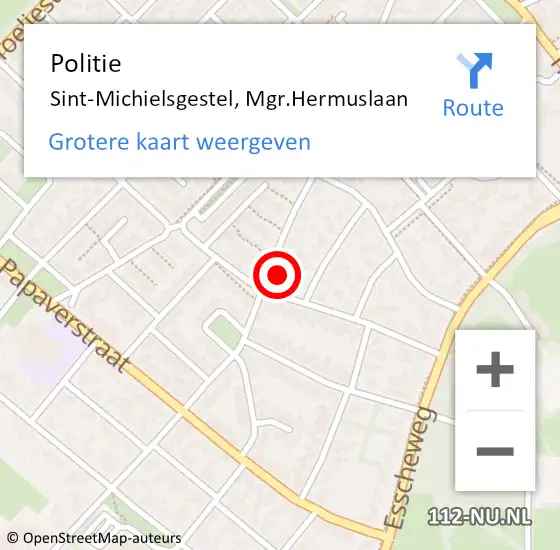 Locatie op kaart van de 112 melding: Politie Sint-Michielsgestel, Mgr.Hermuslaan op 9 november 2021 12:36