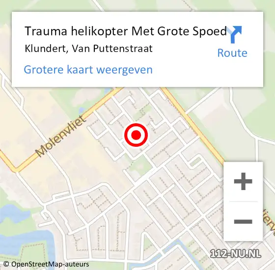 Locatie op kaart van de 112 melding: Trauma helikopter Met Grote Spoed Naar Klundert, Van Puttenstraat op 9 november 2021 12:46