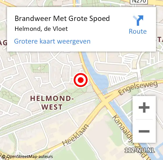 Locatie op kaart van de 112 melding: Brandweer Met Grote Spoed Naar Helmond, de Vloet op 9 november 2021 12:52