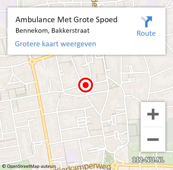 Locatie op kaart van de 112 melding: Ambulance Met Grote Spoed Naar Bennekom, Bakkerstraat op 9 november 2021 13:04