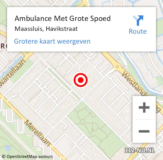 Locatie op kaart van de 112 melding: Ambulance Met Grote Spoed Naar Maassluis, Havikstraat op 9 november 2021 13:28