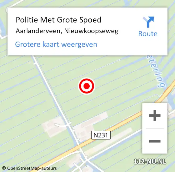 Locatie op kaart van de 112 melding: Politie Met Grote Spoed Naar Aarlanderveen, Nieuwkoopseweg op 9 november 2021 13:41